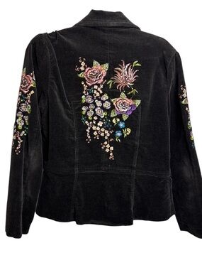 Too-She-She black corduroy y2k embroidered jacket whimsigoth Large funky vtg